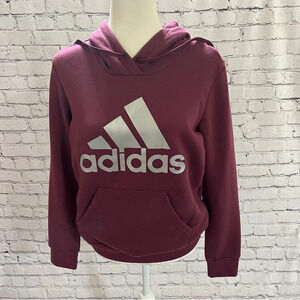 Adidas Metallic Logo Pullover Hoodie Burgundy Women’s Small NWT